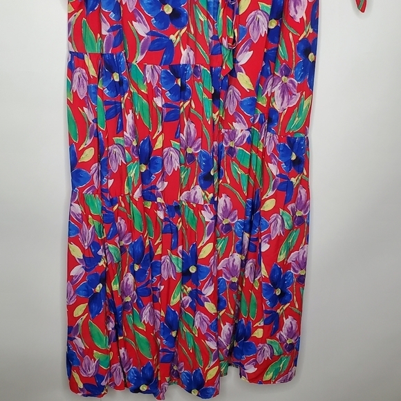 Skies Are Blue Floral Wrap Dress Size 2X Maxi Tiered Tie Sleeve Colorful Party - Picture 4 of 16